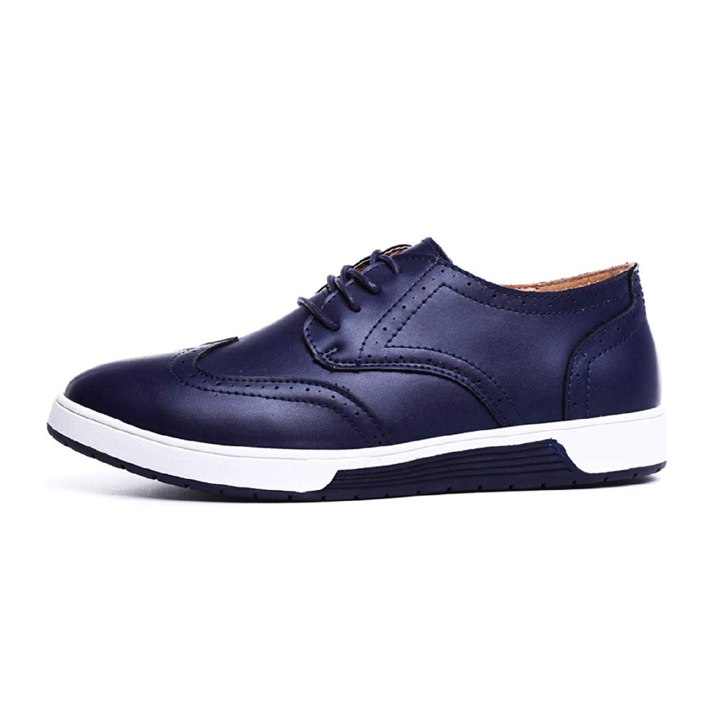 Mens Lace Up Rubber Sole Leather Wingtip Oxfords - Picture 2 of 5
